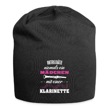Unterschätze niemals ein Mädchen mit Klarinette - Jersey-Beanie - Schwarz - Vorne
