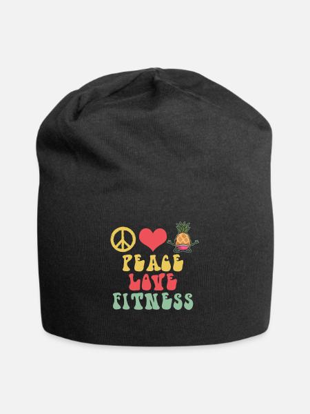Peace Love Fitness Home Workout Yoga - Jersey Beanie - black