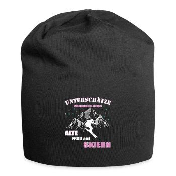 Skifahrerin, Alte Frau auf Skiern - Jersey-Beanie - Schwarz - Vorne