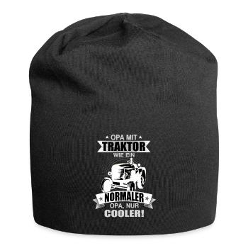 Opa mit Traktor Trecker Landwirt Bauernhof - Jersey-Beanie - Schwarz - Vorne