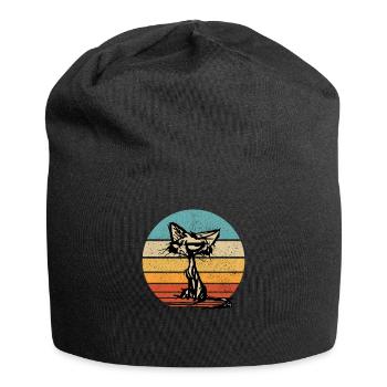 Evil Naughty Cat Cats Kitten Retro vintage - Jersey Beanie - black - Front