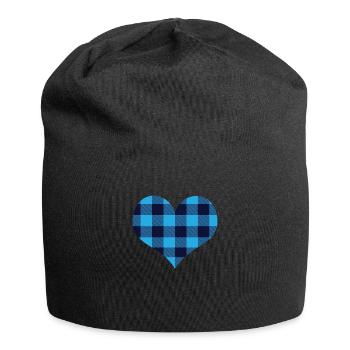 Buffalo Plaid Blue Heart Print Valentines Day Gift - Jersey Beanie - black - Front