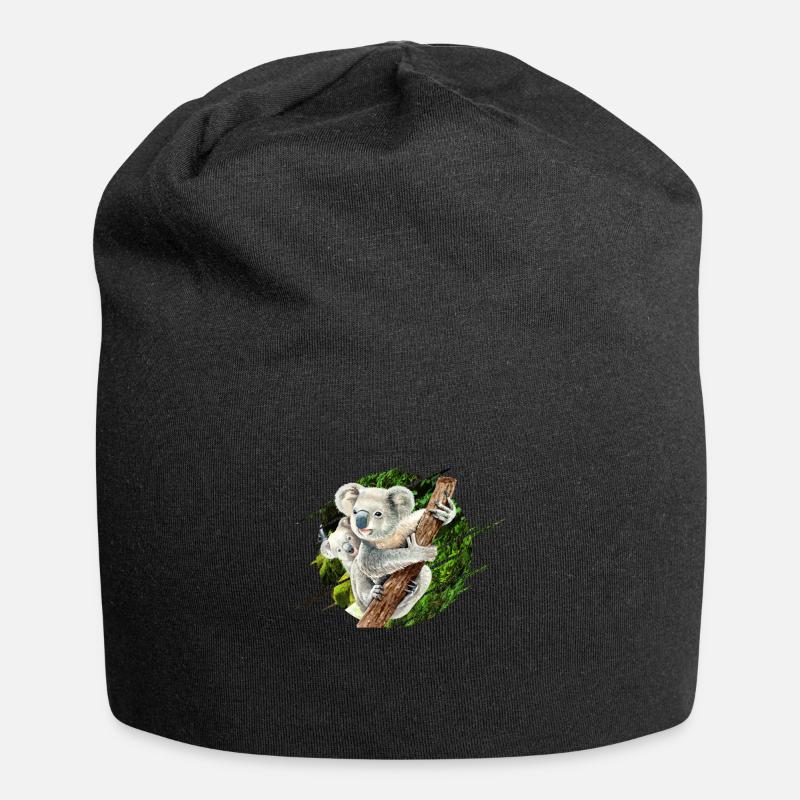 Mama Koala Bär mit Baby - Jersey-Beanie - Schwarz