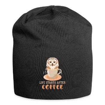 Eule Kaffee - Jersey-Beanie - Schwarz - Vorne