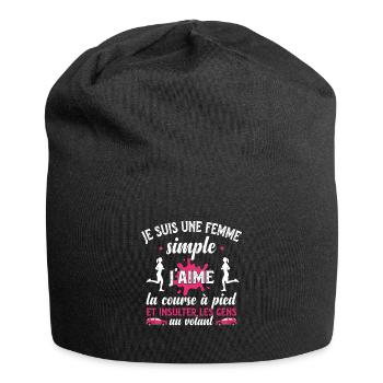 Femme simple course à pied - humour cadeau - Bonnet en jersey - noir - Devant