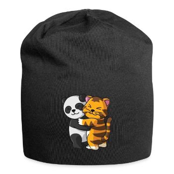 Panda avec chat aime les animaux mignons doux - Bonnet en jersey - noir - Devant