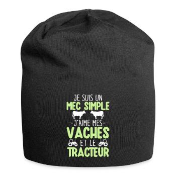 j'aime mes vaches et le tracteur - humour - Bonnet en jersey - noir - Devant