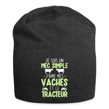 j'aime mes vaches et le tracteur - humour - Bonnet en jersey - charbon - Devant