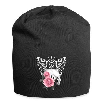 Nacht Blumen Gothik goth Totenkopf Tod Skull Punk - Jersey-Beanie - Schwarz - Vorne