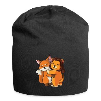 Renard avec lion aime les animaux mignons doux - Bonnet en jersey - noir - Devant