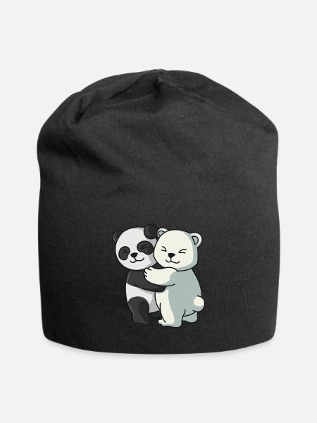 Panda mit Eisbär Bären Paar Liebe niedliche Tiere - Jersey-Beanie - Schwarz