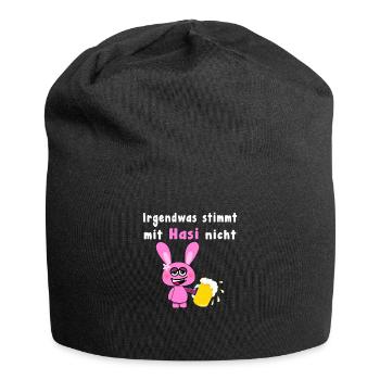 Hasi Hase Betrunken Bier Lustig Ostern Sprüche - Jersey-Beanie - Schwarz - Vorne