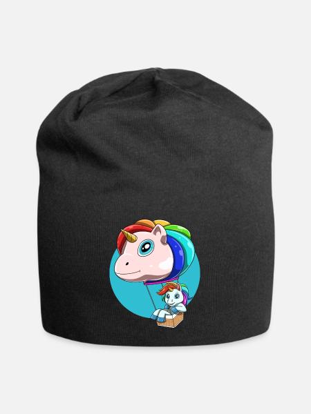 Lustiger Heißluftballon als Einhorn - Jersey-Beanie - Schwarz