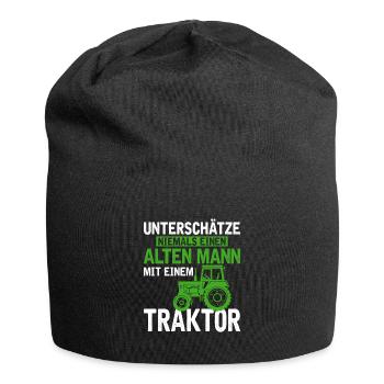 Unterschätze niemals einen alten mit einem Traktor - Jersey-Beanie - Schwarz - Vorne