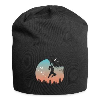 Climbing Silhouette Mountaineer Sunset Nature - Jersey Beanie - black - Front