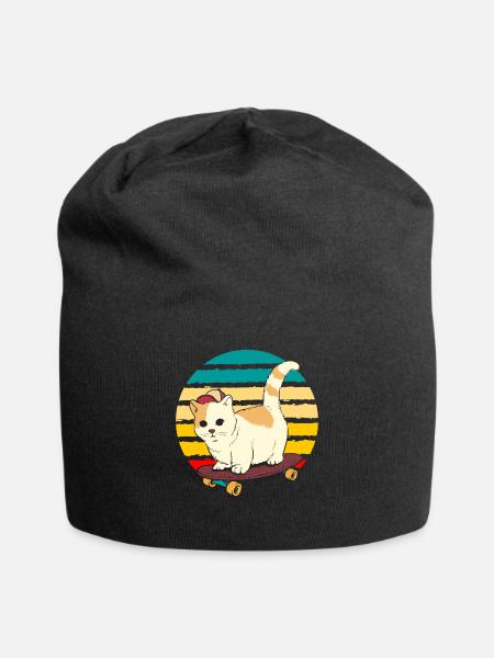 Cute Skateboard Cat Vintage Skating Kitty - Jersey Beanie - black