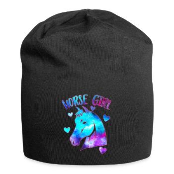 Pferd Mädchen - Jersey-Beanie - Schwarz - Vorne