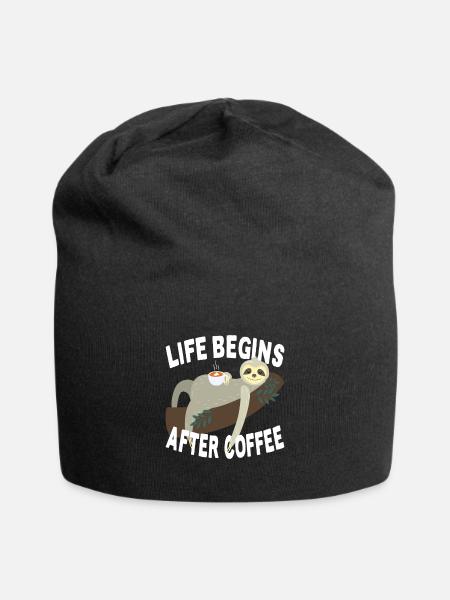 Life Begins After Coffee Faultier Müde Büro Kaffee - Jersey-Beanie - Schwarz