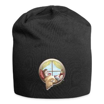 Igel am Fenster Abbildung mit Inschrift - Jersey-Beanie - Schwarz - Vorne