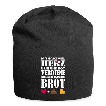 Mit ganz viel Herz Urin und Kot Pflegekraft - Jersey-Beanie - Schwarz - Vorne