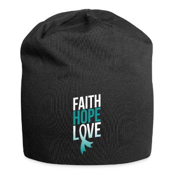 Faith Hope Love | Gebärmutterhalskrebs-Bewusstsein - Jersey-Beanie - Schwarz - Vorne
