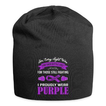 Ich trage stolz lila | Bauchspeicheldrüsenkrebs - Jersey-Beanie - Schwarz - Vorne