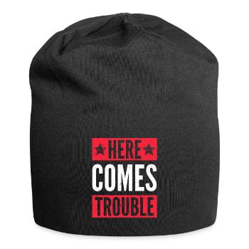 Here comes trouble anger statement saying humor - Jersey Beanie - black - Front