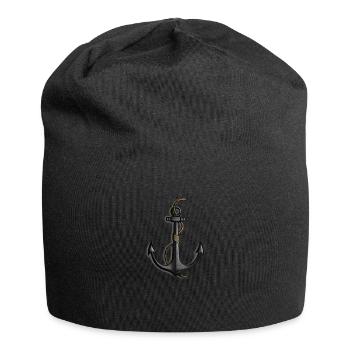 Anker mit Tau - Jersey-Beanie - Schwarz - Vorne