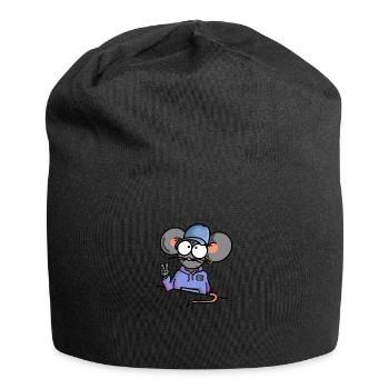 Maus zeigt Peace - Jersey-Beanie - Schwarz - Vorne