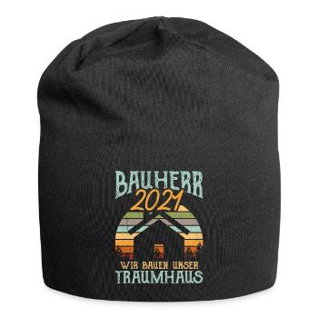 Bauherr 2021 Hausbau Häuslebauer Geschenkidee - Jersey-Beanie - Schwarz - Vorne