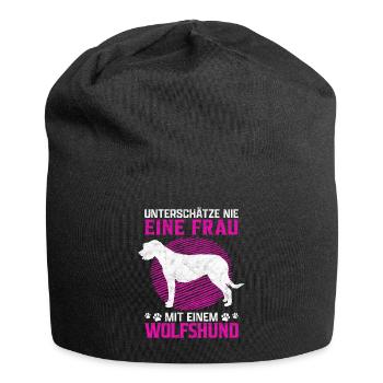 Frau mit Irischer Wolfshund Windhund Spruch - Jersey-Beanie - Schwarz - Vorne