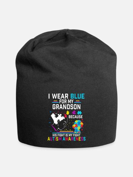 I Wear Blue For My Grandson Autism Awareness - Jersey Beanie - black