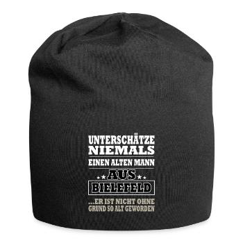 Alter Mann aus Bielefeld Bielefelder - Jersey-Beanie - Schwarz - Vorne