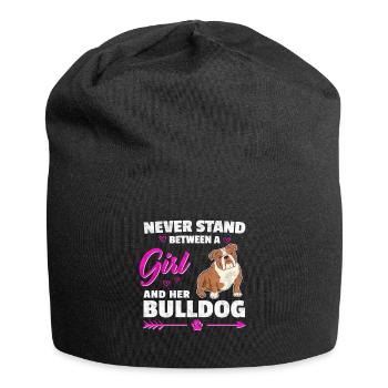 Girl with Olde English Bulldog Saying - Jersey Beanie - black - Front