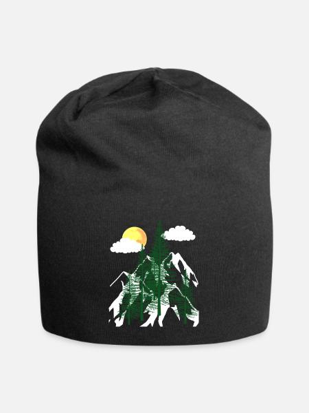 Wildnis Wald Bäume Tannen Natur Gebirge Berge - Jersey-Beanie - Schwarz