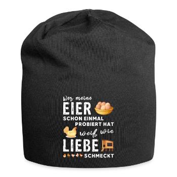 Lustiger Eier Spruch - Bio Landwirt und Bauer Huhn - Jersey-Beanie - Schwarz - Vorne