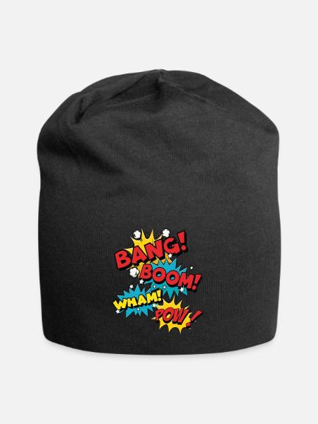 Bang Boom Pow Wham - Bulles de parole comiques - Bonnet en jersey - noir