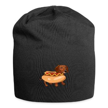 Lustiger Hund Dackel Hot Dog Fast Food - Jersey-Beanie - Schwarz - Vorne