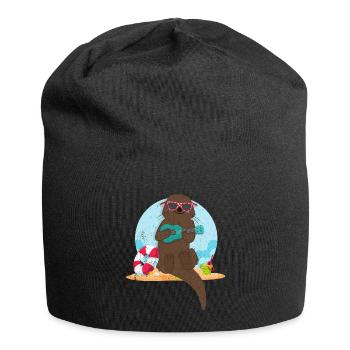 Otter plage Tshirt cadeau animal mignon furet - Bonnet en jersey - noir - Devant