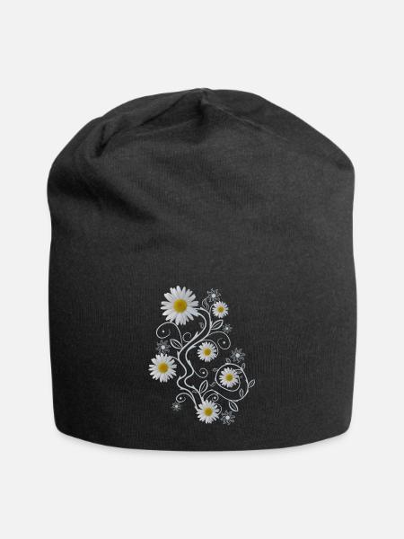 Ornament Margeriten Blüten Blumen Gänseblümchen - Jersey-Beanie - Schwarz
