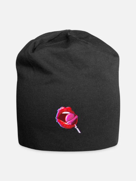 Aesthetic E-Girl Mouth Lolli Outfit Retro Style - Jersey Beanie - black