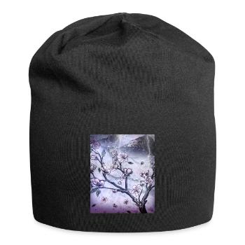 Japanische Kunst Kirschblütenbaum Regen und Donner - Jersey-Beanie - Schwarz - Vorne