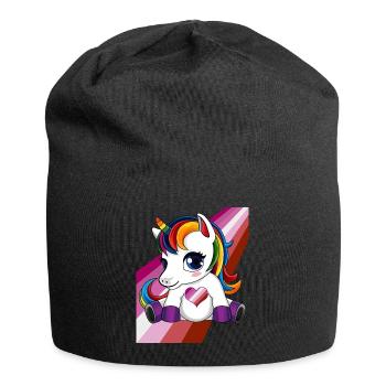 Einhorn mit Lesben Flagge Herz - LGBTQ Lesben - Jersey-Beanie - Schwarz - Vorne
