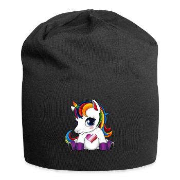 Einhorn mit Lesben Flagge Herz - Lesben Farbe - Jersey-Beanie - Schwarz - Vorne