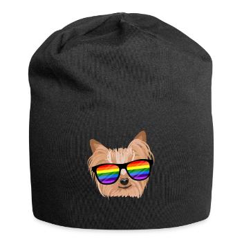 LGBTQ Yorkie Dog Rainbow Glasses Gift - Jersey Beanie - black - Front