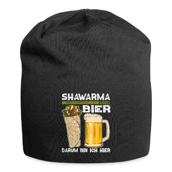 Shawarma und Bier Darum bin ich hier Design - Jersey-Beanie - Schwarz - Vorne
