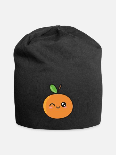 Sweet Orange Kawaii Drawing - Jersey Beanie - black