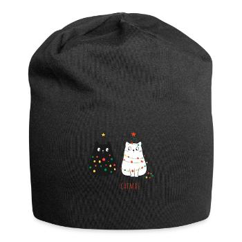 Meowy Christmas Cat Motiv - Jersey-Beanie - Schwarz - Vorne