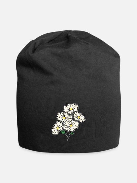 Hand-drawn garden gift with white - Jersey Beanie - black