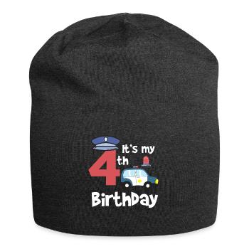 Police 4th Birthday Years Young Child Gift - Jersey Beanie - charcoal grey - Front
